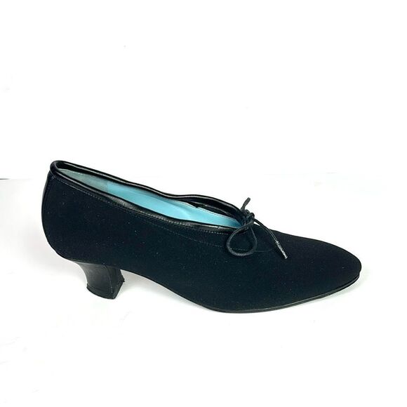 Thierry Rabotin Black Heels Pumps Canvas & Leather Bow Details Italy 38 1/2 US 8 - Picture 2 of 16